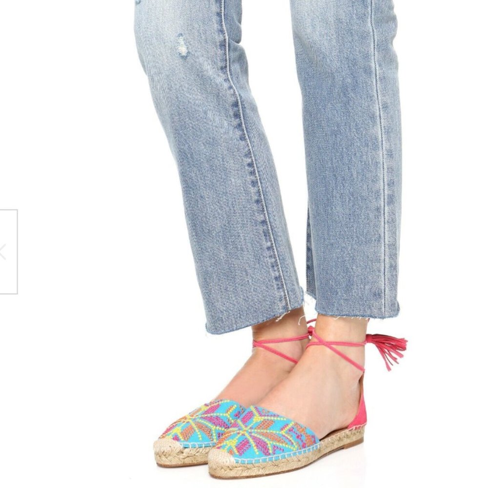 NEW Aquazzura Palm Springs Tassel Espadrille Sandals Size 38 Pink Blue S… - Picture 2 of 6